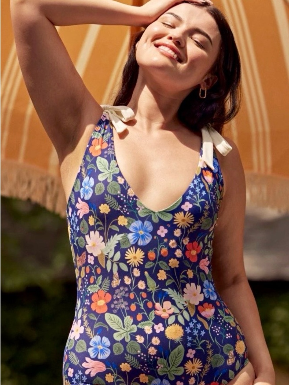 summersalt x Rifle Paper Co Tie Backflip Swimsuit in Strawberry Fields Deep Sea
